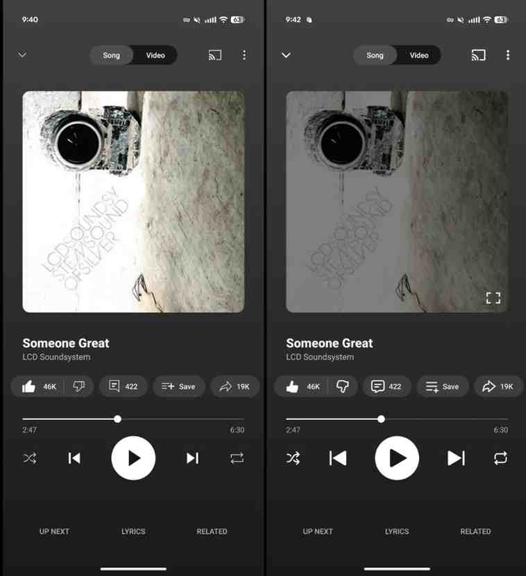 Changes in the Now Playing Screen